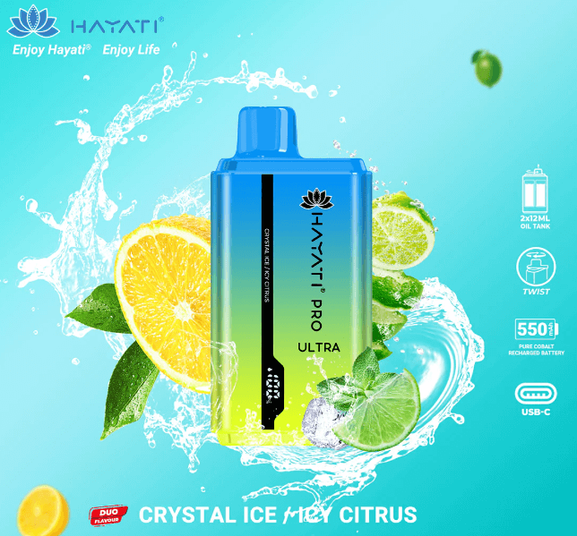 Hayati Pro Ultra 15000 Puffs Vape - Crystal Ice & Icy Citrus Flavor Vapourse Hayati Pro Ultra 15000 Puffs Vape - Crystal Ice & Icy Citrus Flavor Vapourse