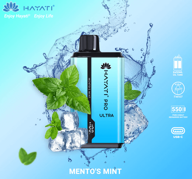Hayati Pro Ultra 15000 Puffs Vape - Mento's Mint Flavor Vapourse Hayati Pro Ultra 15000 Puffs Vape - Mento's Mint Flavor Vapourse