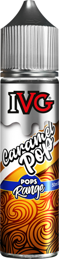 IVG Pops Range featuring e-liquids inspired by hard candy flavors like Blue Pop and Caramel Lollipop, available in 50ml short fill bottles with a 70% VG blend for rich flavor and vapor production.