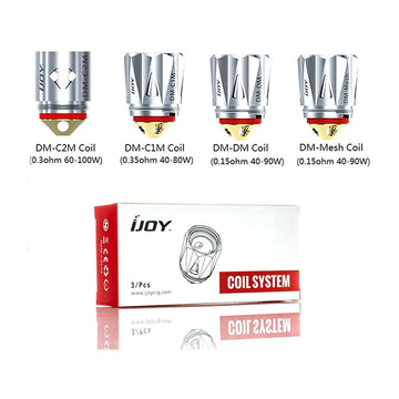 iJoy DM-DM/Mesh and DMB-DM/Mesh Replacement Coils designed for optimal flavor and vapor production, featuring a mesh design for even heating, compatible with various iJoy tanks.