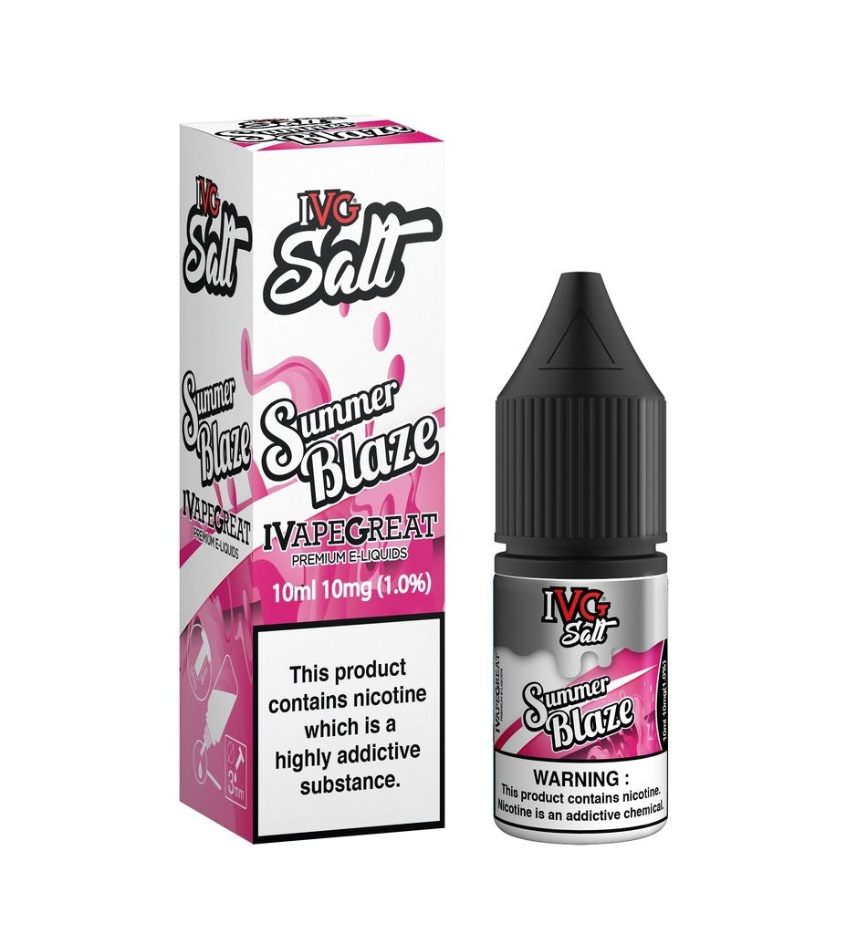 IVG Nic Salts E-Liquid in 10ml bottles available in 10mg and 20mg strengths, featuring a variety of flavors including Bubblegum and Cola Ice, designed for a smooth vaping experience.