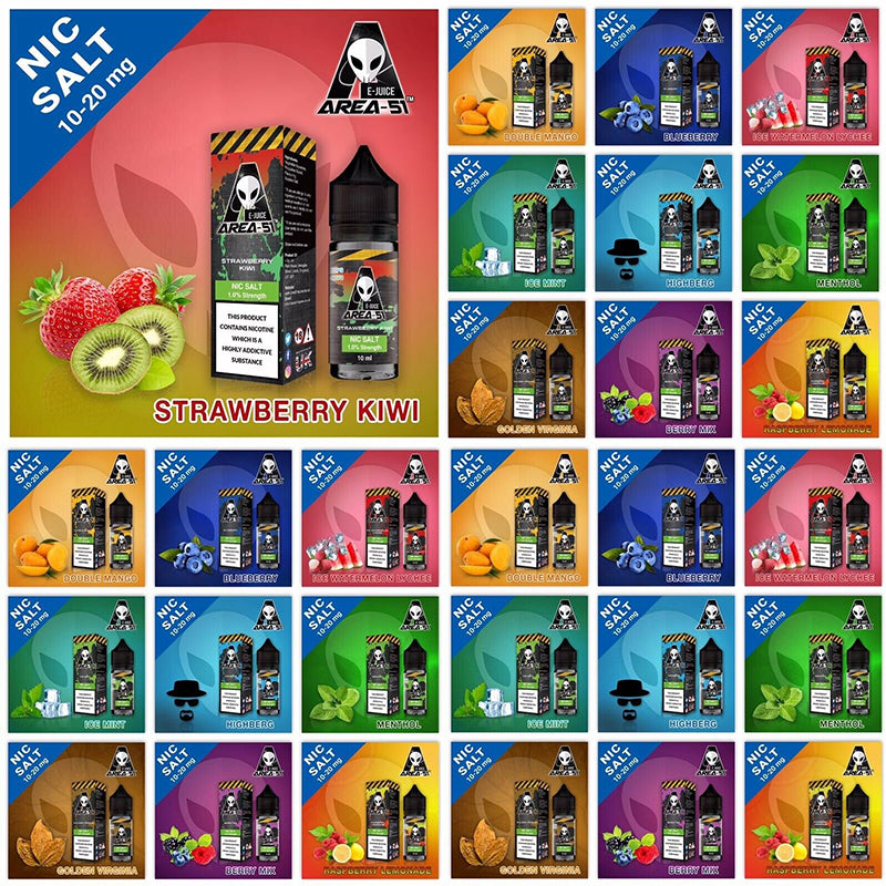 Area 51 10ml Flavour 10mg/ml 20mg/ml Nicotine Salt BOX OF 10 BOTTLES