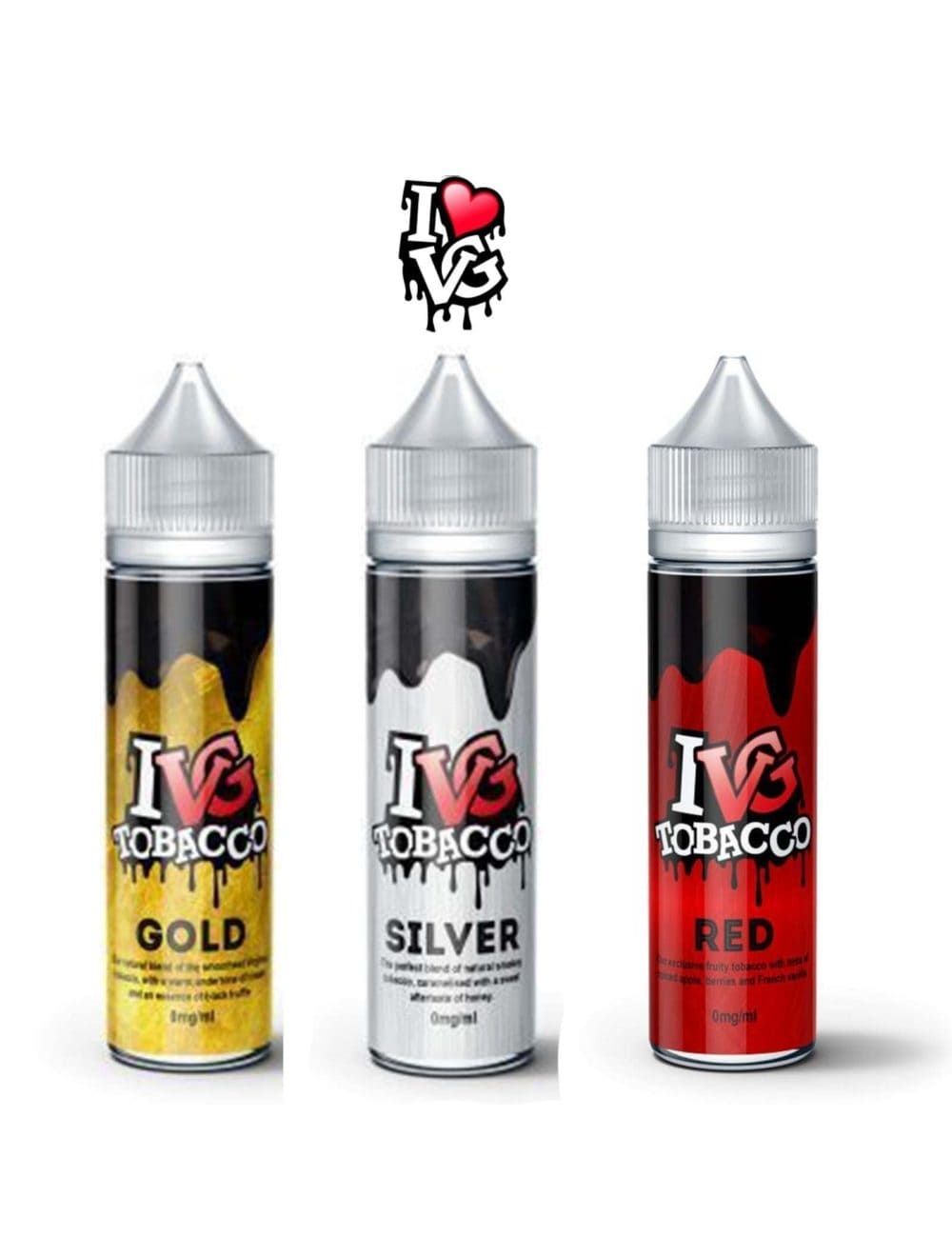 IVG Tobacco Premium E-Liquid in a 60ml bottle, featuring a 70% VG blend available in 0mg and 3mg nicotine strengths, designed for rich tobacco flavor and large vapor production.