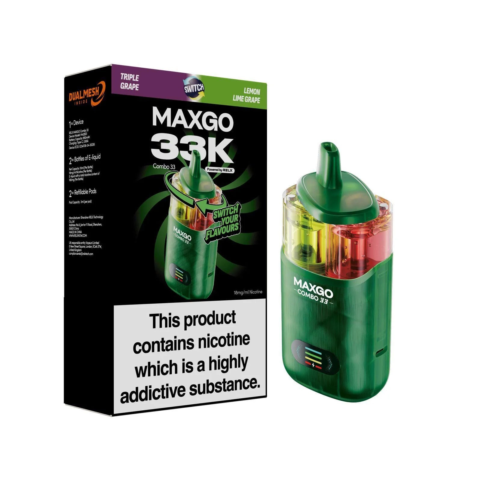 RELX Maxgo Combo 33K Puffs Pod Kit Vapourse RELX Maxgo Combo 33K Puffs Pod Kit Vapourse
