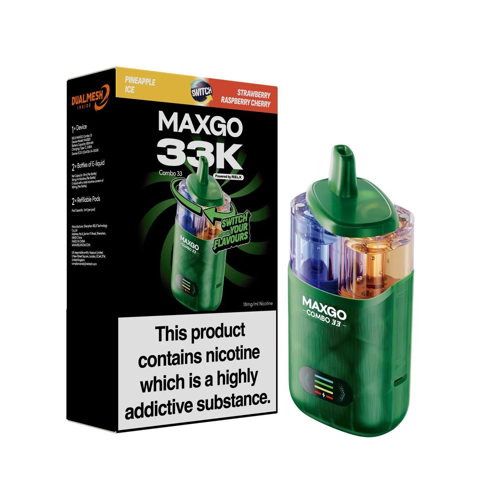 RELX MAXGO Combo 33000 Puffs Pod Kit - Vapourse