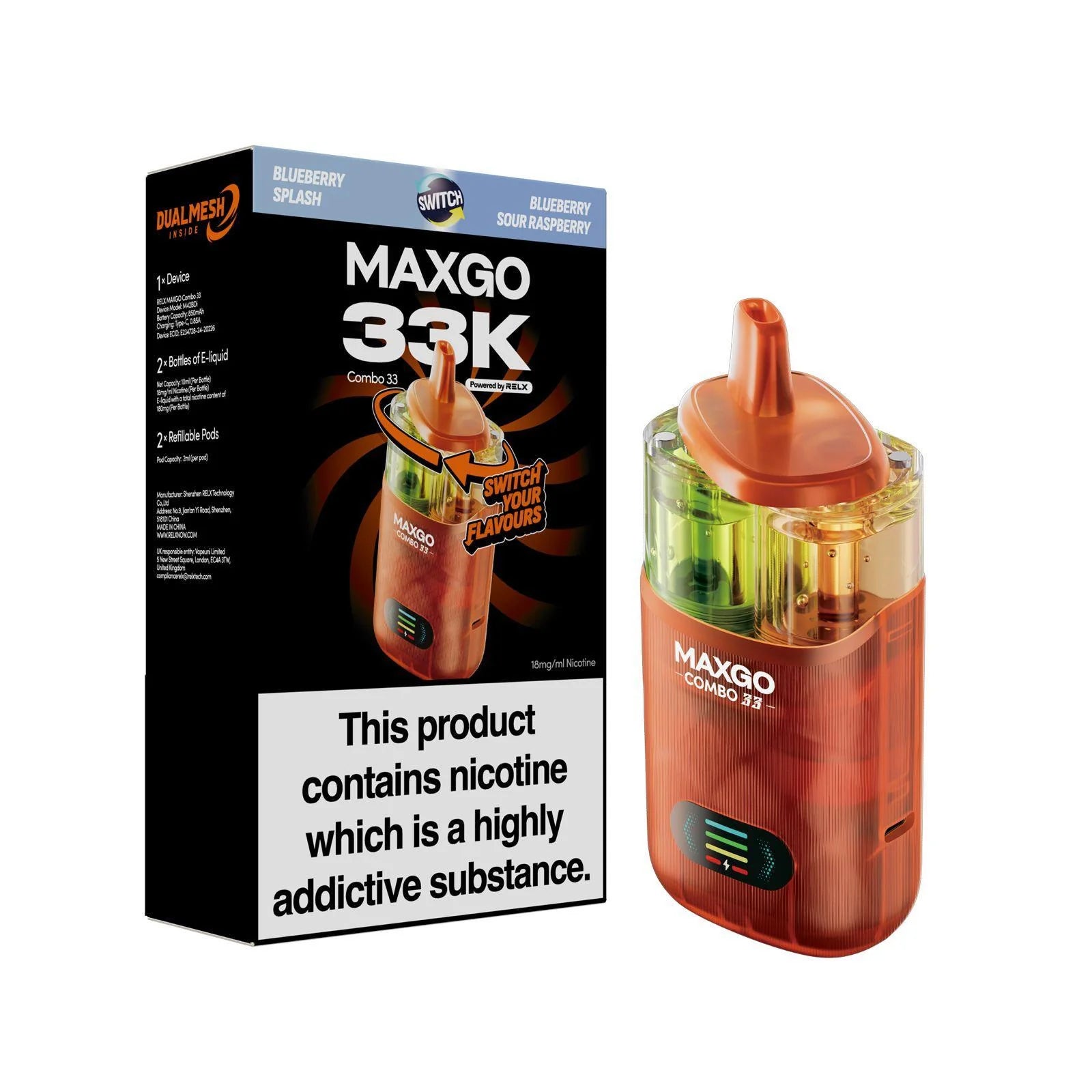 RELX Maxgo Combo 33K Puffs Pod Kit Vapourse RELX Maxgo Combo 33K Puffs Pod Kit Vapourse