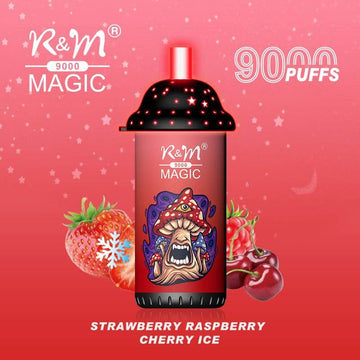 Strawberry Raspberry Cherry Ice R&M Magic 9000 Puffs Disposable Vape Box of 10