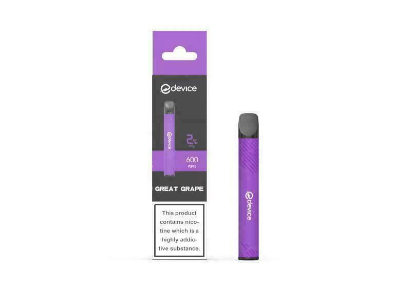 eDevice Vape Bar Disposable Vape Pen Pod E-Liquid Juice 500mAh Battery 600 puffs