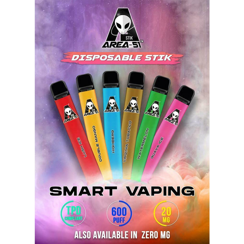 Area 51 Disposable Stick Vape Pod Kit | 2ml | 550mAh Battery | 600 Puffs | 20mg