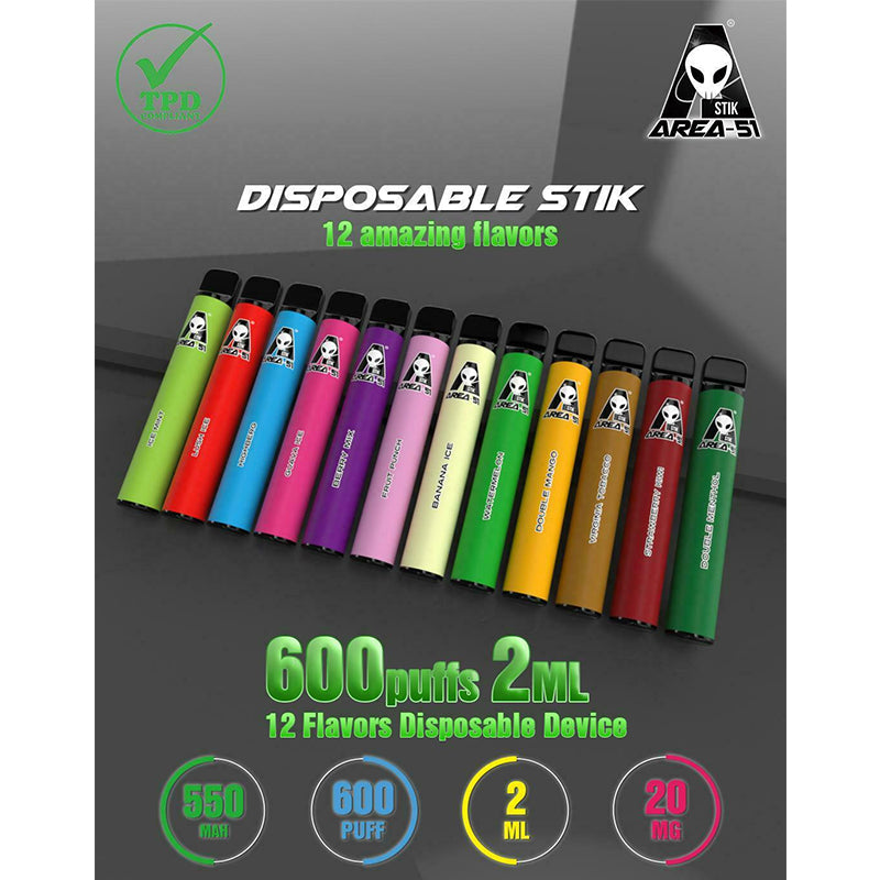 Area 51 Disposable Stick Vape Pod Kit | 2ml | 550mAh Battery | 600 Puffs | 20mg