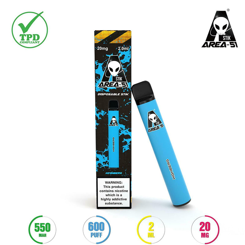 Area 51 Disposable Stick Vape Pod Kit | 2ml | 550mAh Battery | 600 Puffs | 20mg