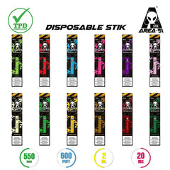 Area 51 Disposable Stick Vape Pod Kit | 2ml | 550mAh Battery | 600 Puffs | 20mg