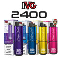 IVG 2400 Disposable Vape Kit featuring a powerful 1750mAh battery, 2400 puffs capacity, and four pre-filled pods with 20mg nicotine salt e-liquid, available in 67 flavours for a satisfying vaping experience.